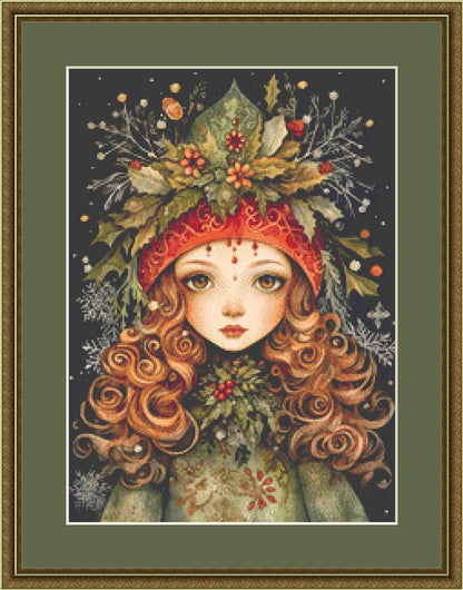 Yule Goddess No. 4 (Small) counted cross stitch pattern by Dutch Lady Mystic Art (Digital Format)