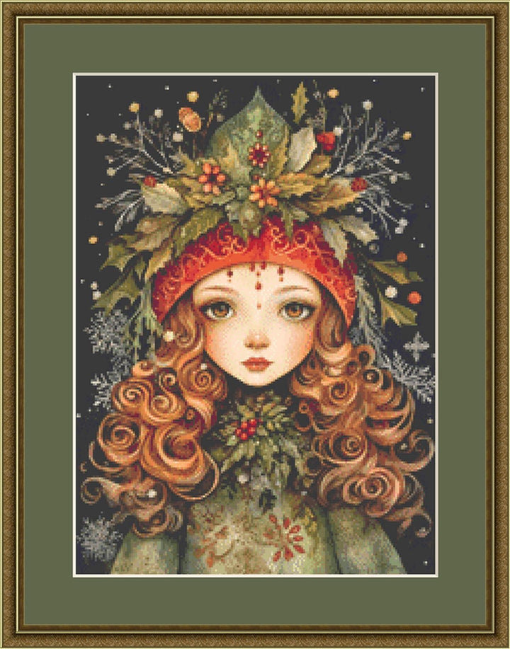 Yule Goddess No. 4 (Small) counted cross stitch pattern by Dutch Lady Mystic Art (Digital Format)