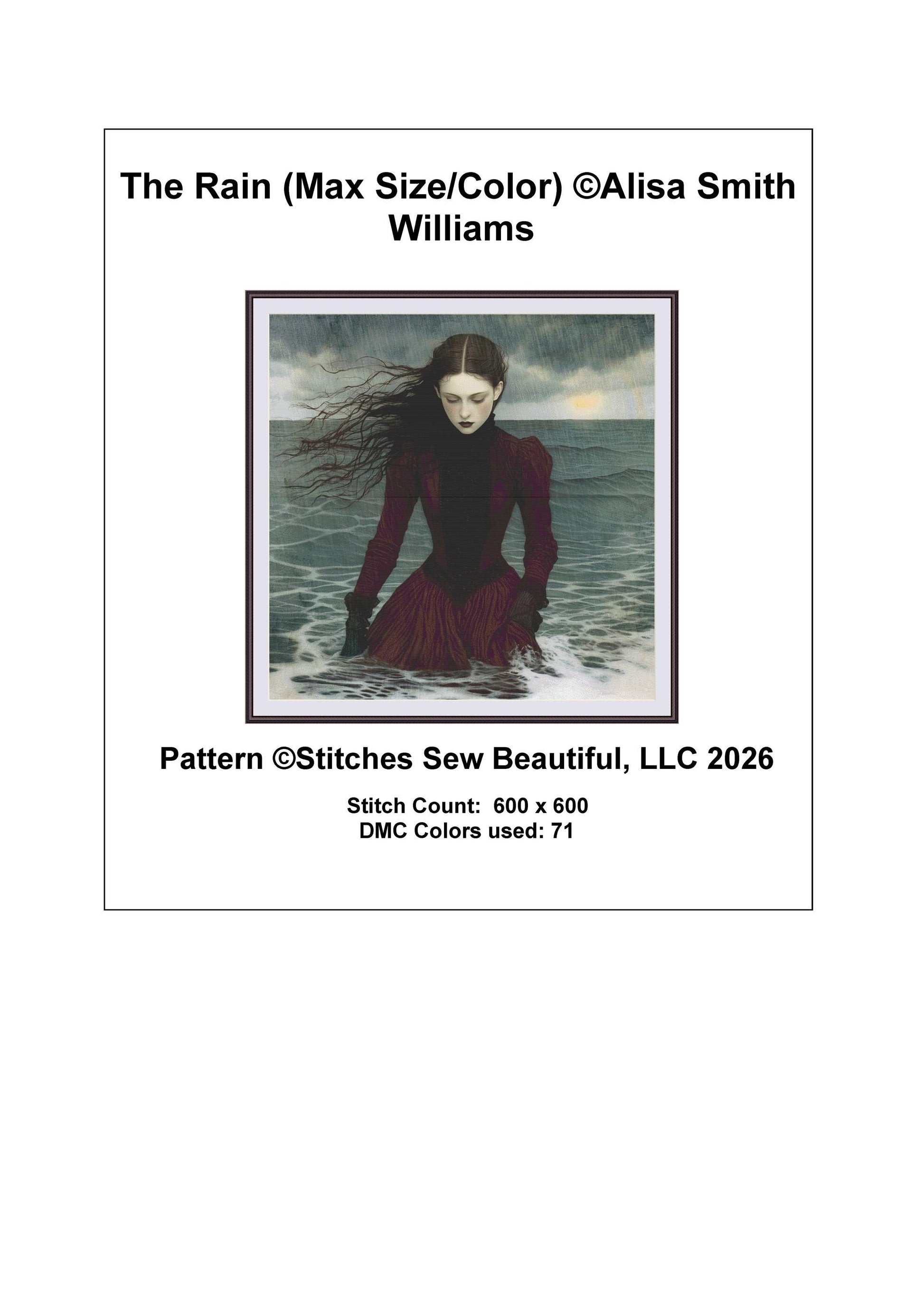 The Rain (Max Size/Color) counted cross stitch pattern by Alisa Smith Williams (Digital Format)