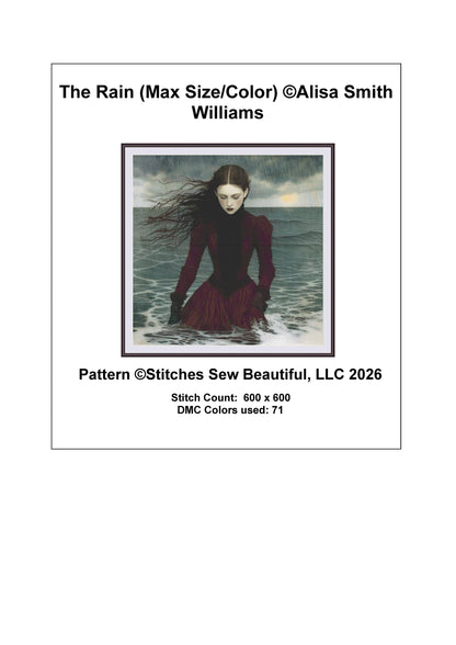 The Rain (Max Size/Color) counted cross stitch pattern by Alisa Smith Williams (Digital Format)