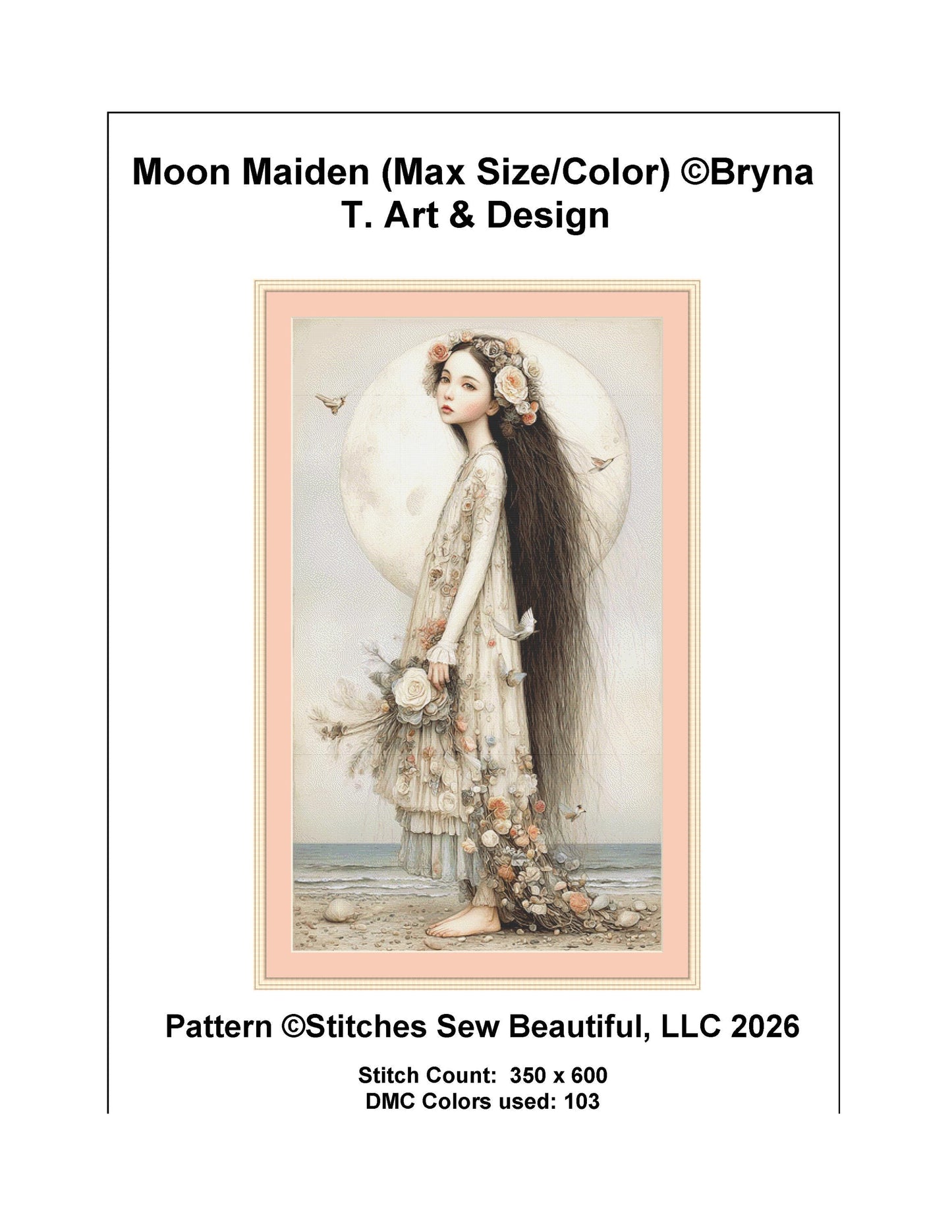 Moon Maiden (Max Size/Color) counted cross stitch pattern by Bryna T. Art & Designs (Digital Format)