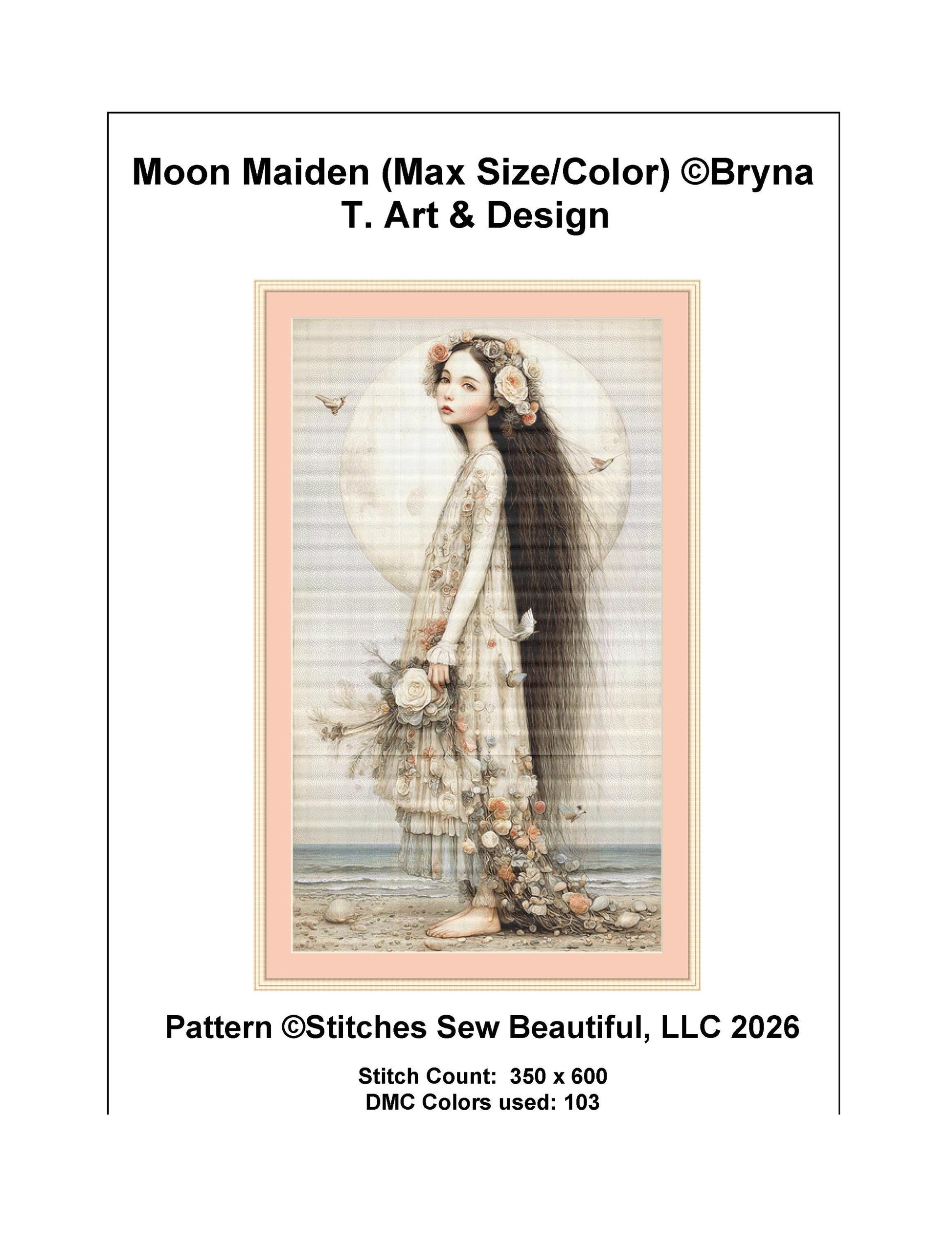 Moon Maiden (Max Size/Color) counted cross stitch pattern by Bryna T. Art & Designs (Digital Format)