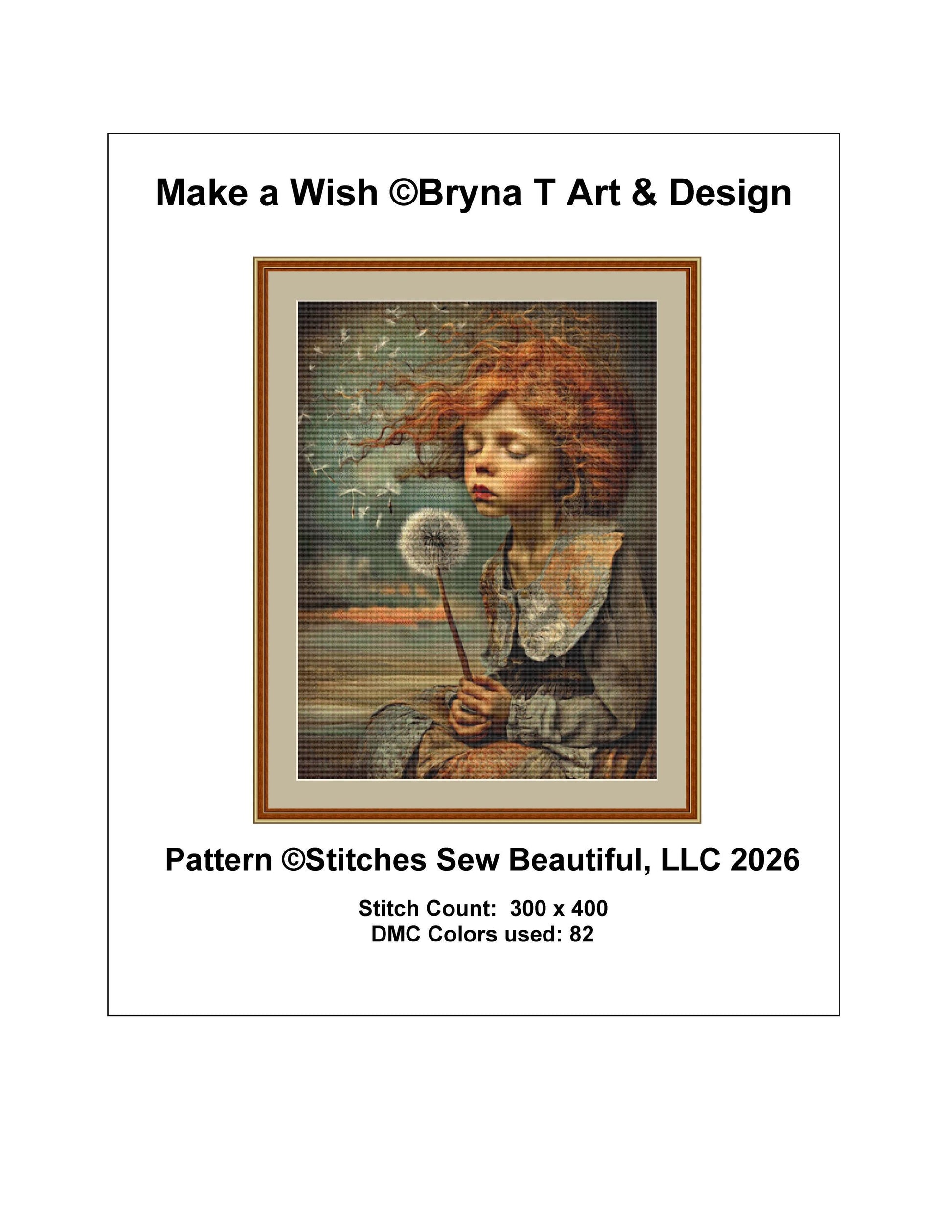 Make a Wish counted cross stitch pattern by Bryna T Art & Design (Digital Format)