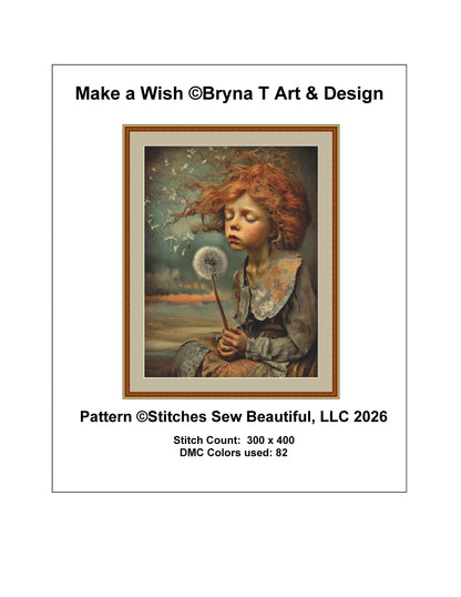 Make a Wish counted cross stitch pattern by Bryna T Art & Design (Digital Format)