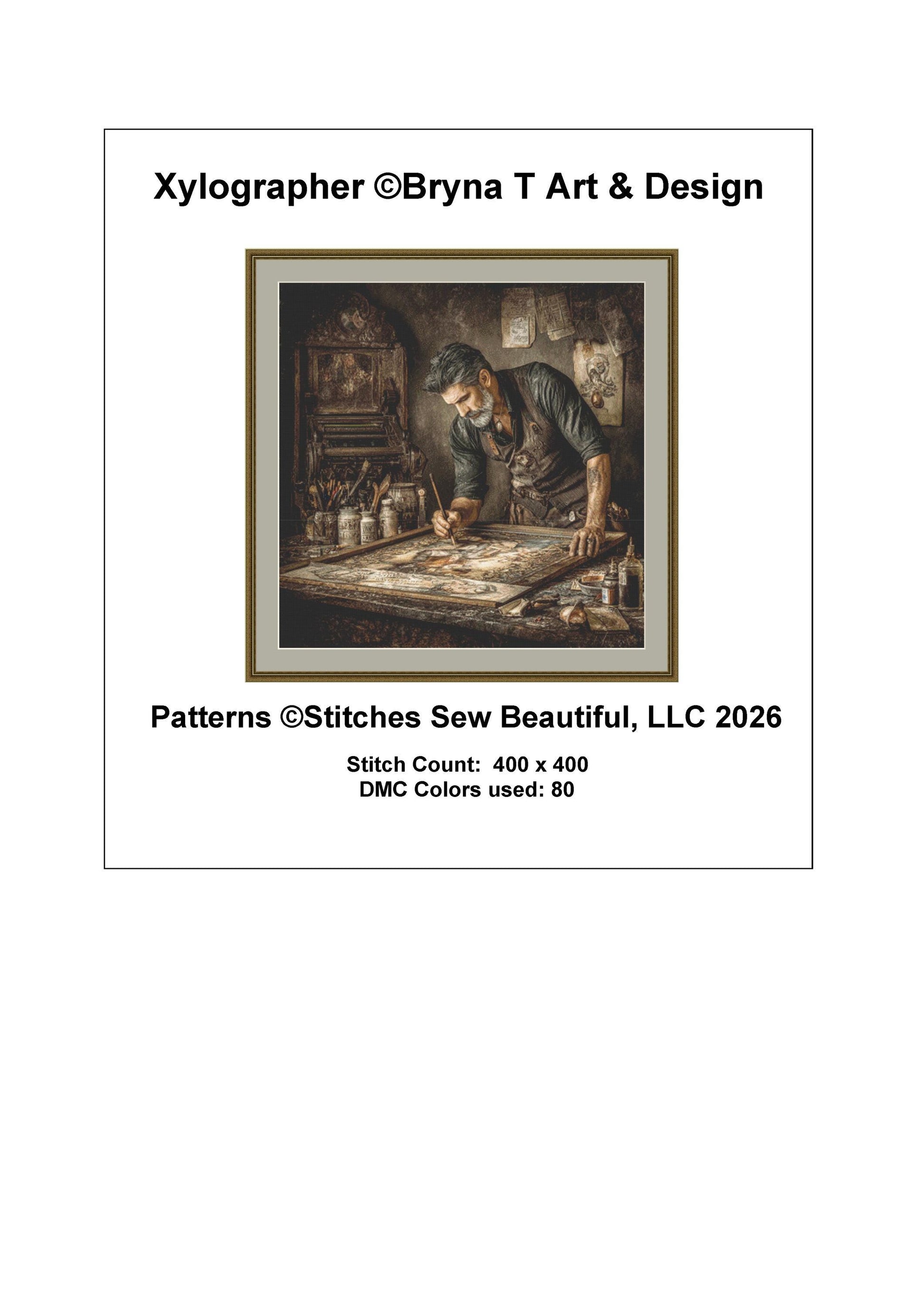 Xylographer counted cross stitch pattern by Bryna T. Art & Design (Digital Format)