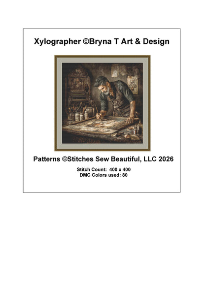 Xylographer counted cross stitch pattern by Bryna T. Art & Design (Digital Format)