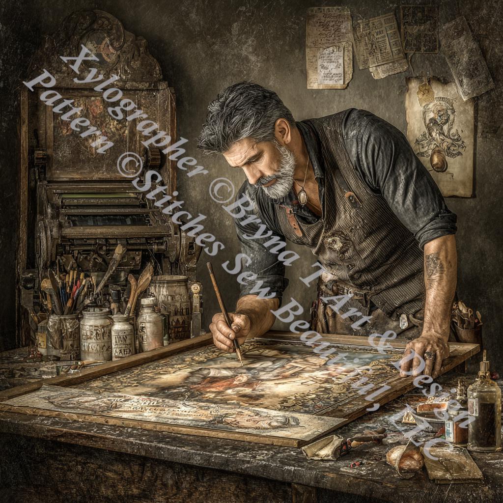 Xylographer counted cross stitch pattern by Bryna T. Art & Design (Digital Format)