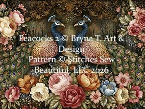 Peacocks 2 counted cross stitch pattern by Bryna T Art & Design (Digital Format)
