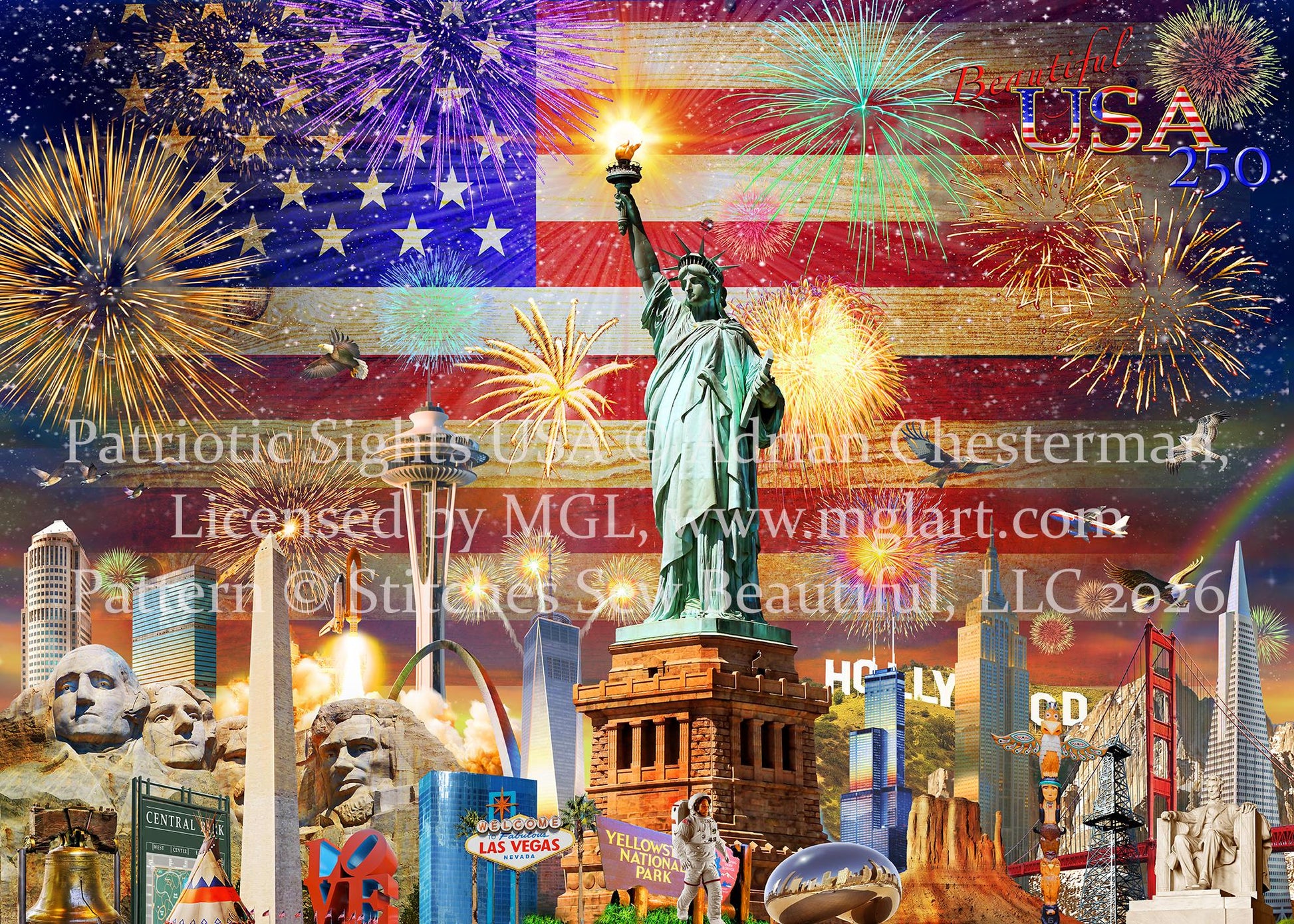 Patriotic Sights USA counted cross stitch pattern by Adrian Chesterman, Licensed by MGL, www.mglart.com (Digital Format)