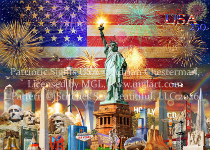 Patriotic Sights USA counted cross stitch pattern by Adrian Chesterman, Licensed by MGL, www.mglart.com (Digital Format)