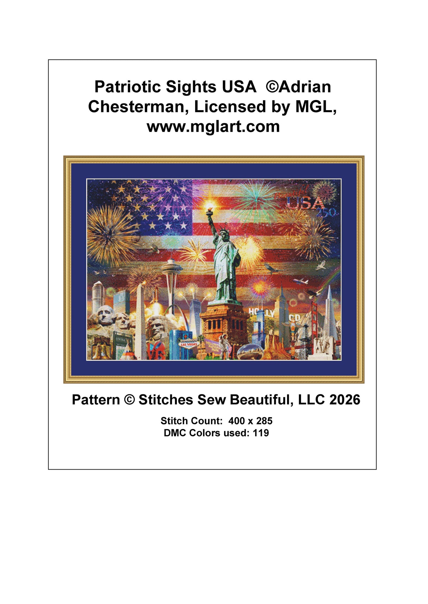 Patriotic Sights USA counted cross stitch pattern by Adrian Chesterman, Licensed by MGL, www.mglart.com (Digital Format)