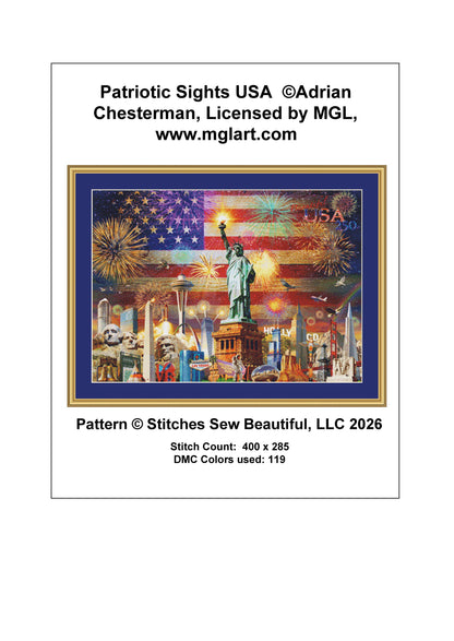 Patriotic Sights USA counted cross stitch pattern by Adrian Chesterman, Licensed by MGL, www.mglart.com (Digital Format)