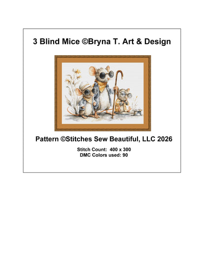3 Blind Mice counted cross stitch pattern by Bryna T Art & Design (Digital Format)