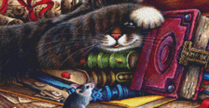 The Old Book Shop Cats counted cross stitch pattern by Irina Garmashova-Cawton, Licensed by MGL, www.mglart.com (Digital Format)