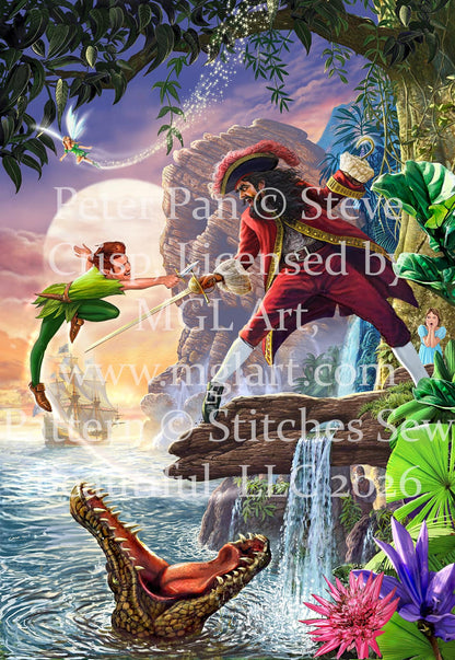 Peter Pan counted cross stitch pattern by Steve Crisp, Licensed by MGL, www.mglart.com (Digital Format)