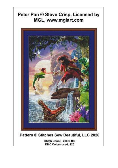 Peter Pan counted cross stitch pattern by Steve Crisp, Licensed by MGL, www.mglart.com (Digital Format)