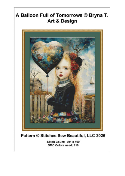 A Balloon Full of Tomorrows counted cross stitch pattern by Bryna T Art & Design (Digital Format)