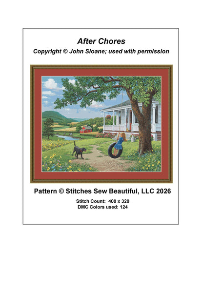 After Chores full coverage counted cross stitch pattern by John Sloane (Digital Format)