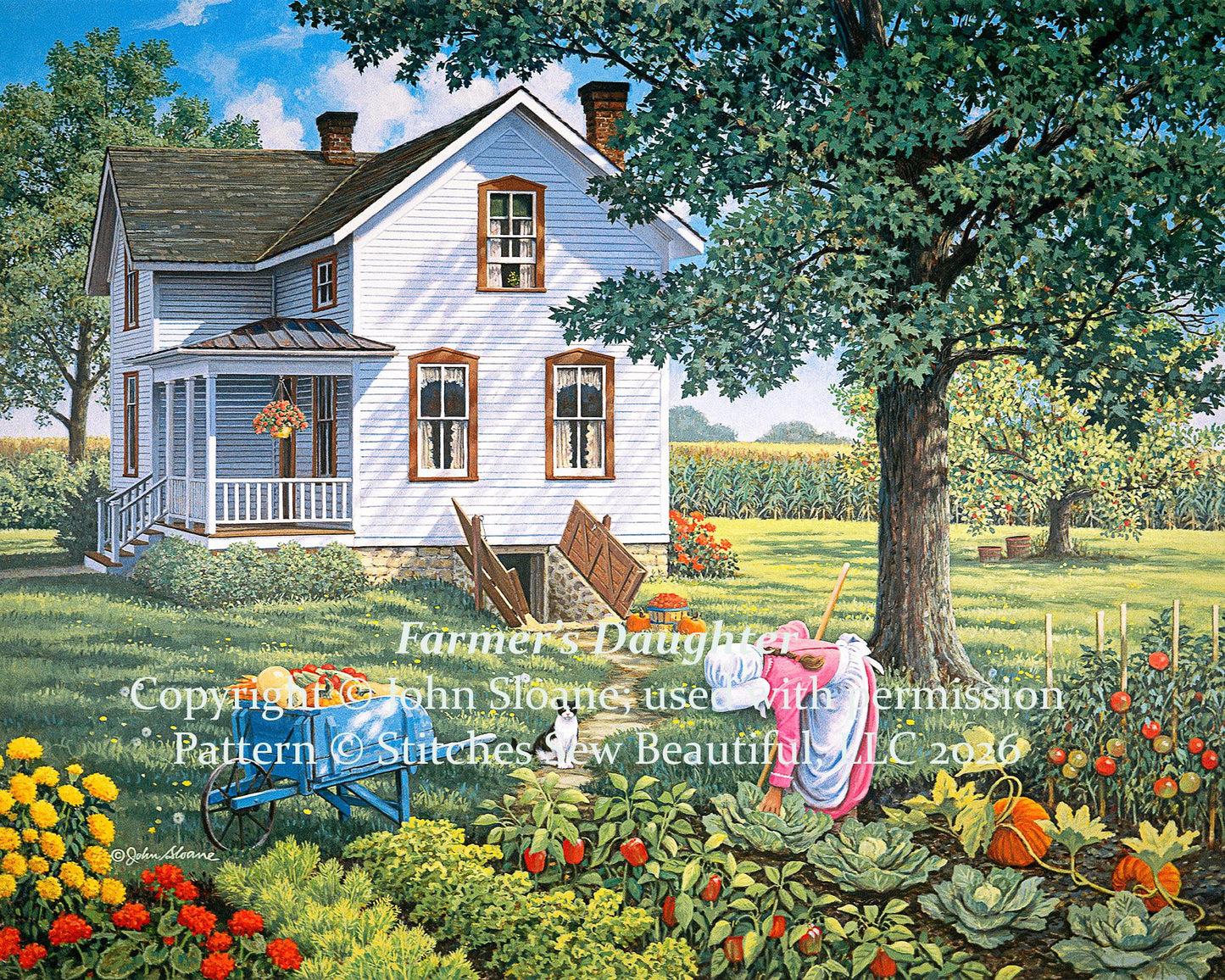 Farmer's Daughter full coverage counted cross stitch pattern by John Sloane (Digital Format)