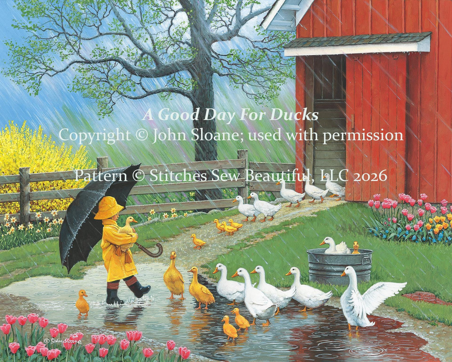 A Good Day For Ducks full coverage counted cross stitch pattern by John Sloane (Digital Format)