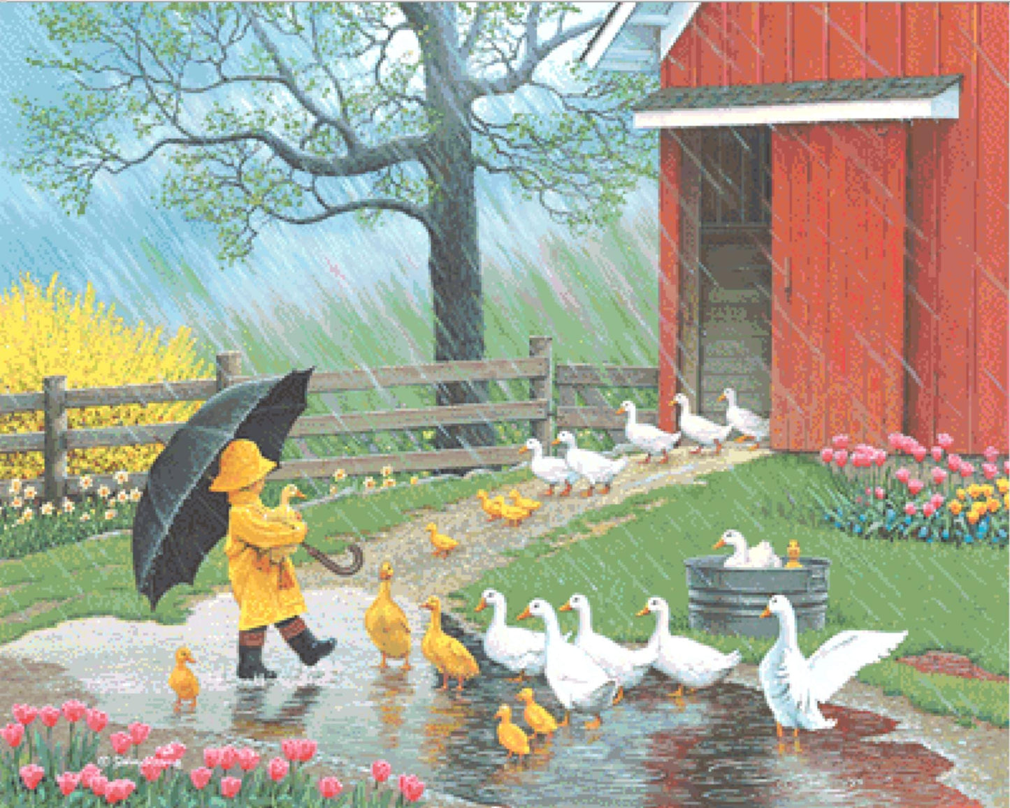 A Good Day For Ducks full coverage counted cross stitch pattern by John Sloane (Digital Format)