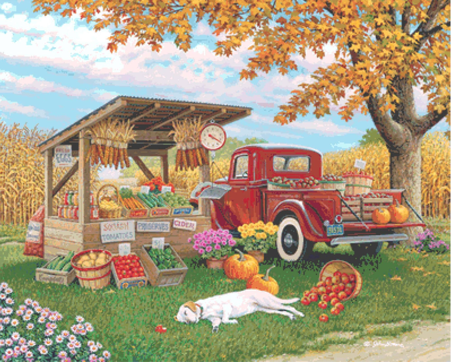 A Taste of Autumn full coverage counted cross stitch pattern by John Sloane (Digital Format)