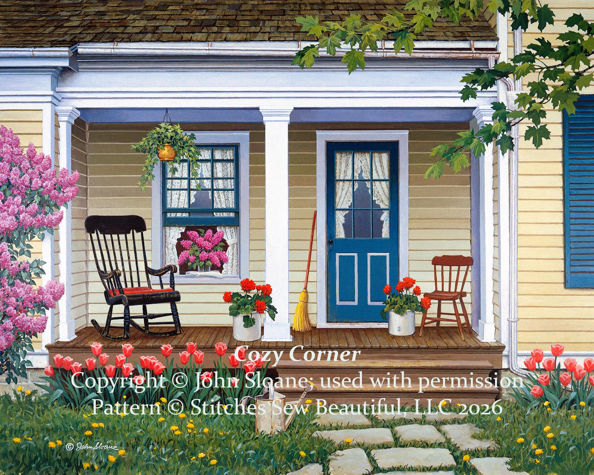 Cozy Corner full coverage counted cross stitch pattern by John Sloane (Digital Format)