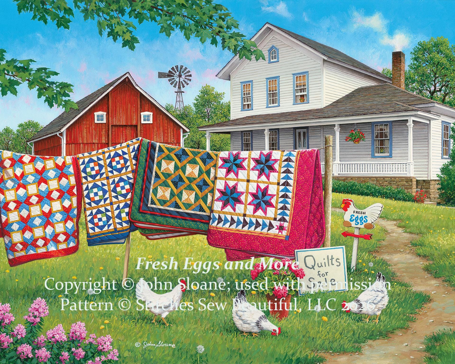 Fresh Eggs and More full coverage counted cross stitch pattern by John Sloane (Digital Format)