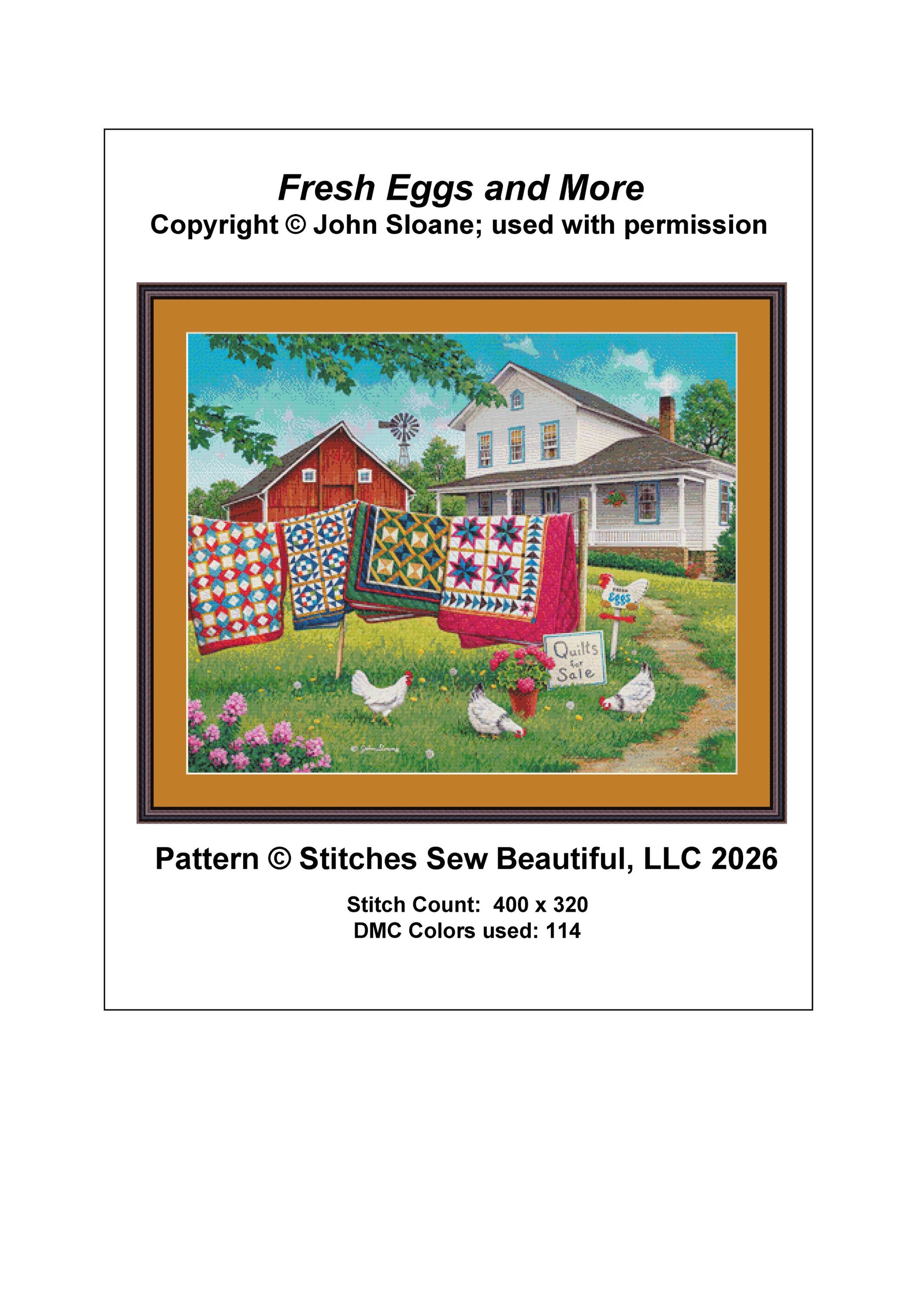 Fresh Eggs and More full coverage counted cross stitch pattern by John Sloane (Digital Format)