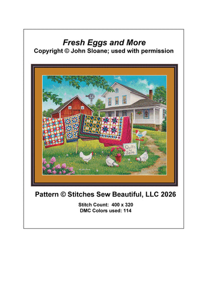 Fresh Eggs and More full coverage counted cross stitch pattern by John Sloane (Digital Format)
