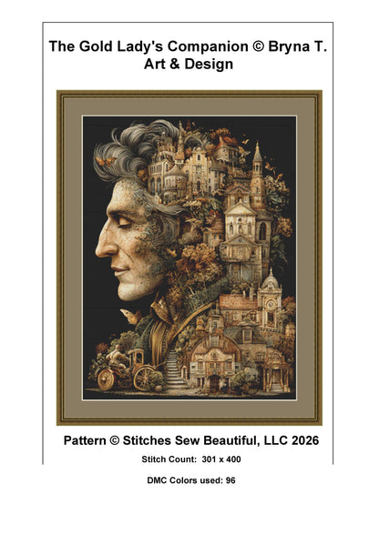 The Gold Lady's Companion counted cross stitch pattern by Bryna T Art & Design (Digital Format)