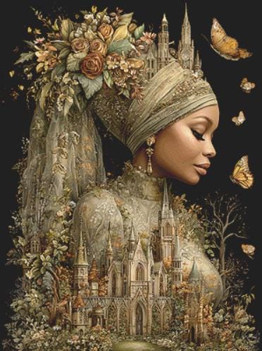 The Gold Lady counted cross stitch pattern by Bryna T Art & Design (Digital Format)