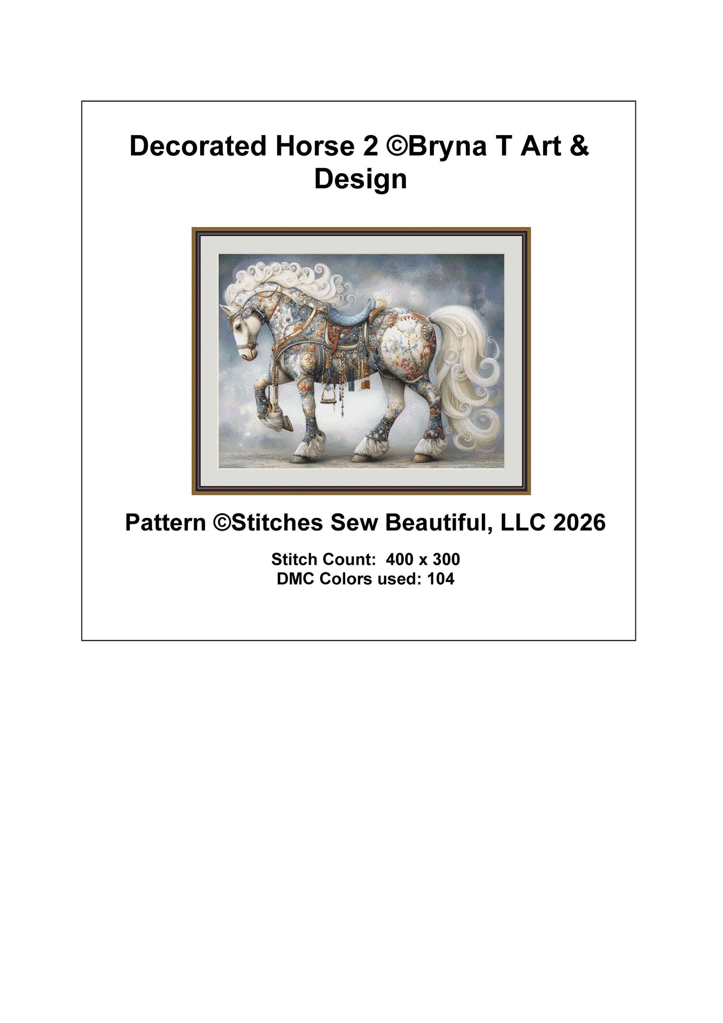 Decorated Horse 2 counted cross stitch pattern by Bryna T Art & Design (Digital Format)