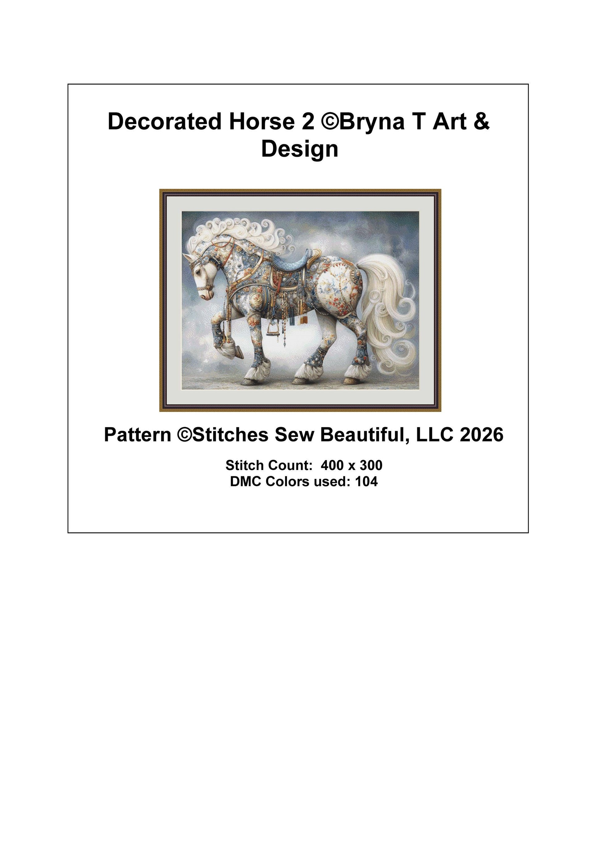 Decorated Horse 2 counted cross stitch pattern by Bryna T Art & Design (Digital Format)