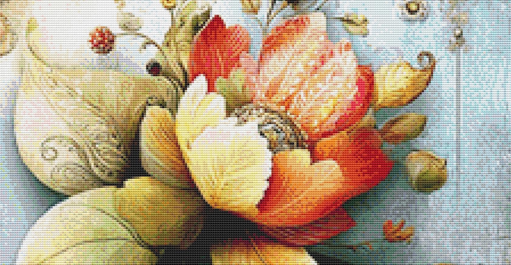Floral and Quilt counted cross stitch pattern by Bryna T Art & Design (Digital Format)