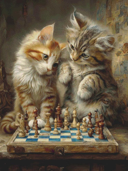 Kittens Playing Chess counted cross stitch pattern by Bryna T Art & Design (Digital Format)