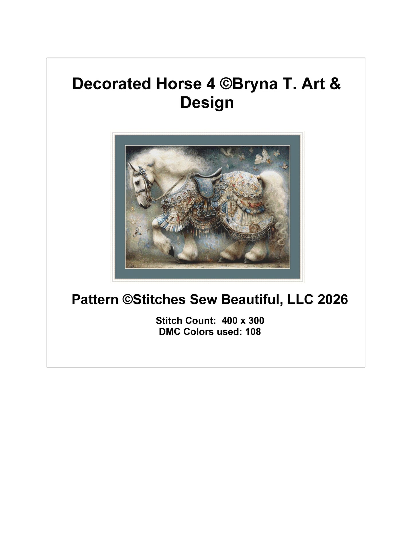Decorated Horse 4 counted cross stitch pattern by Bryna T Art & Design (Digital Format)