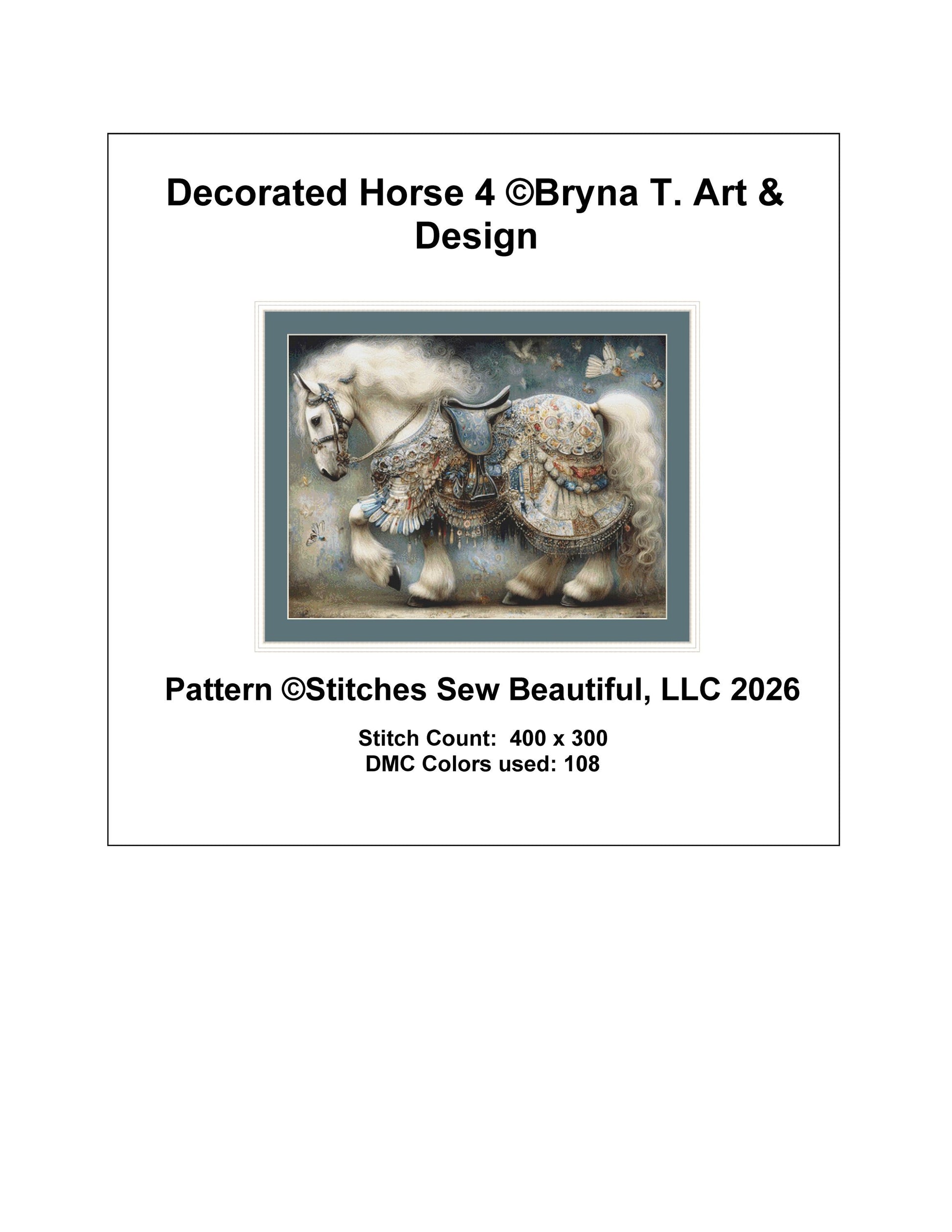 Decorated Horse 4 counted cross stitch pattern by Bryna T Art & Design (Digital Format)