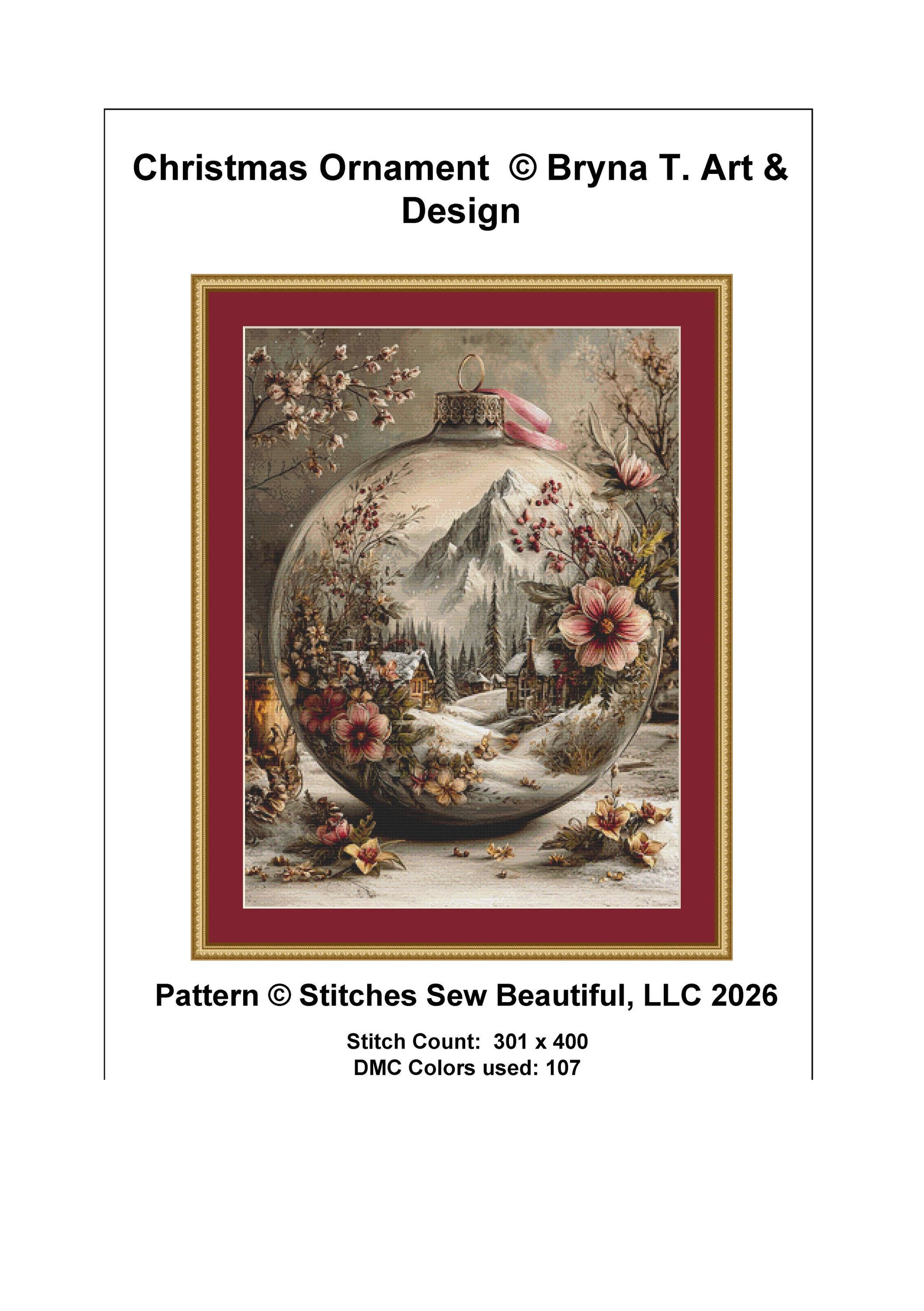Christmas Ornament counted cross stitch pattern by Bryna T Art & Design (Digital Format)