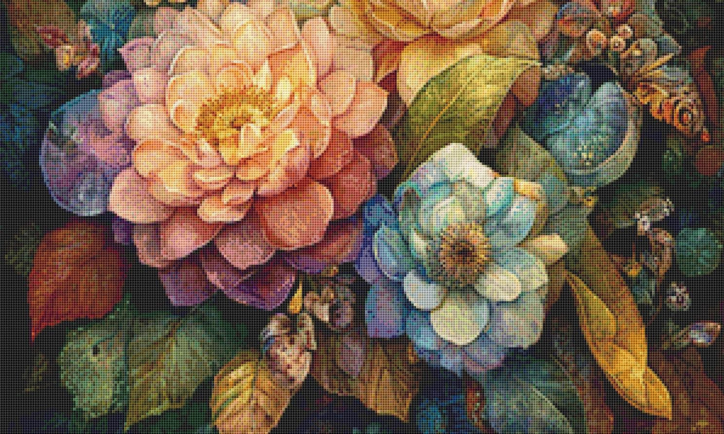 Watercolor Floral and Bee counted cross stitch pattern by Bryna T. Art & Design (Digital Format)