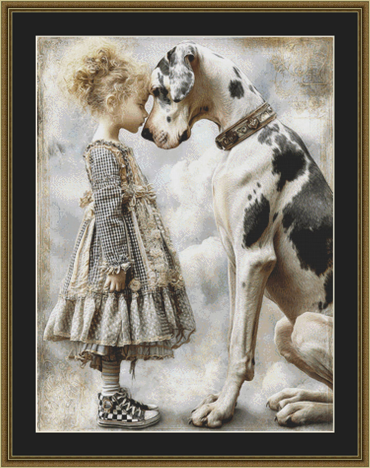 A Great Dane and His Favorite Girl counted cross stitch pattern by Bryna T Art & Design (Digital Format)