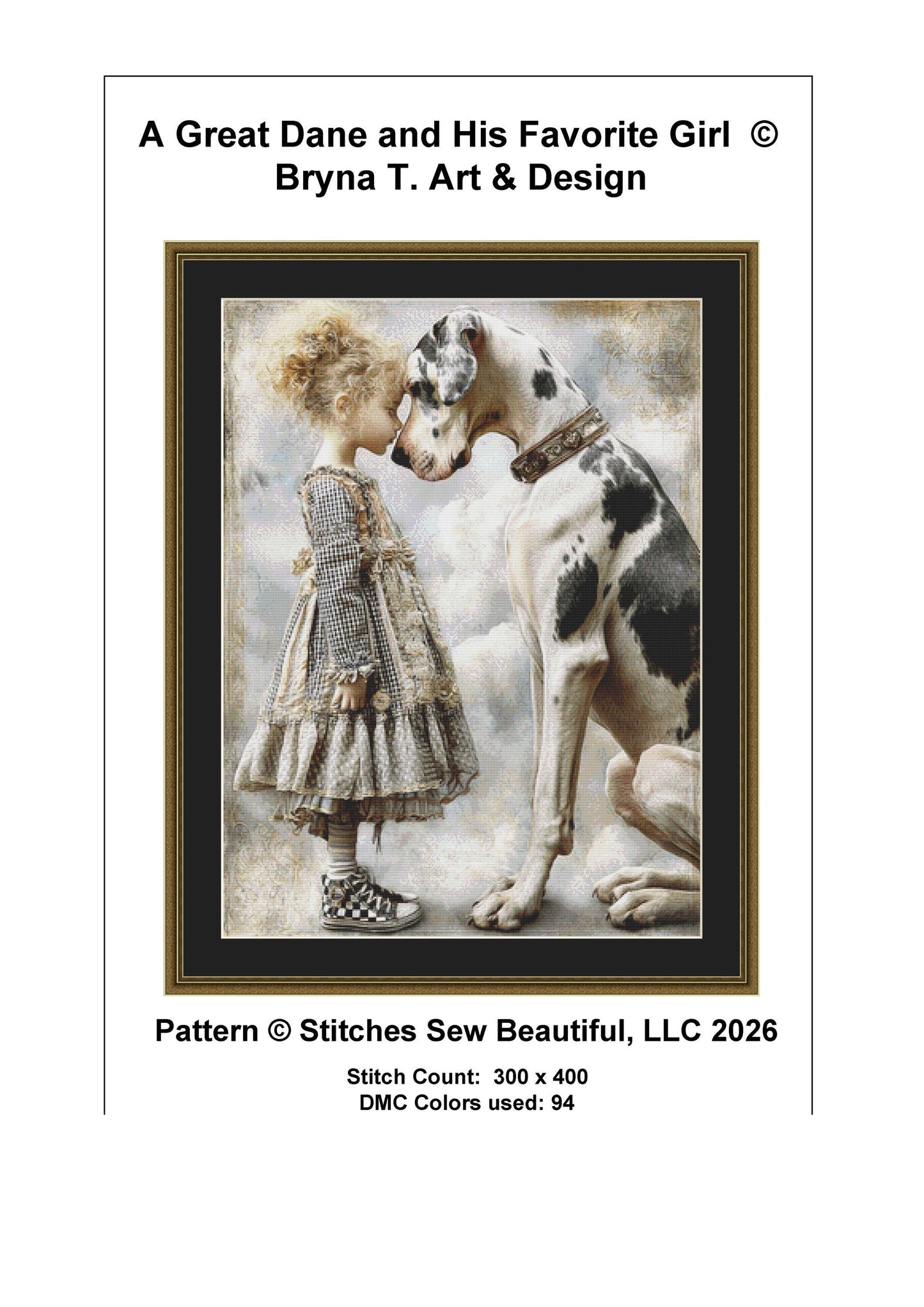 A Great Dane and His Favorite Girl counted cross stitch pattern by Bryna T Art & Design (Digital Format)