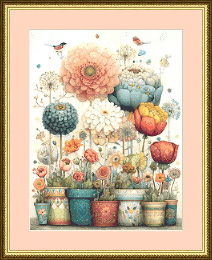 Vibrant Flower Pots 3 (Small) counted cross stitch pattern by Bryna T Art & Design (Digital Format)