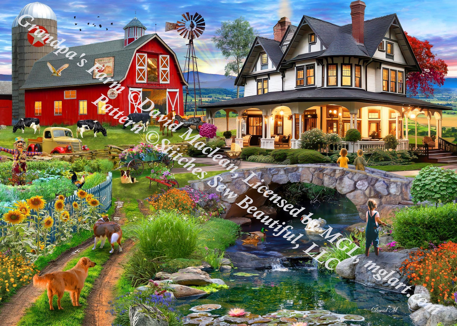 Grandpa's Farm (Max Color) counted cross stitch pattern by David Maclean, Licensed by MGL, www.mglart.com (Digital Format)