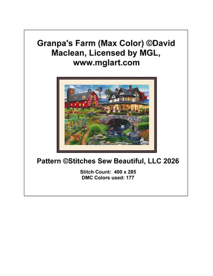Grandpa's Farm (Max Color) counted cross stitch pattern by David Maclean, Licensed by MGL, www.mglart.com (Digital Format)