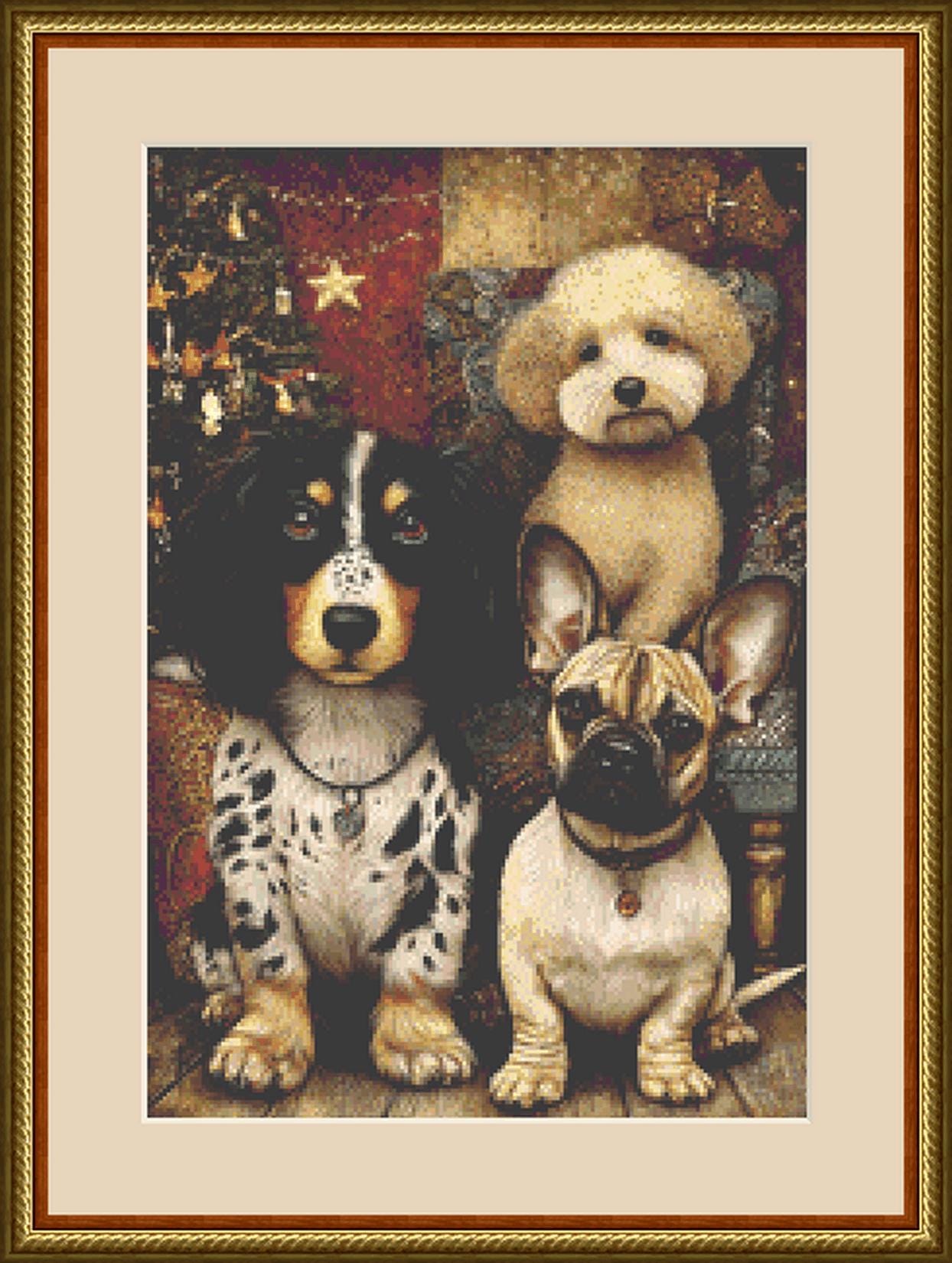 3 Dogs at Christmas (Small) counted cross stitch pattern by Bryna T Art & Design (Digital Format)