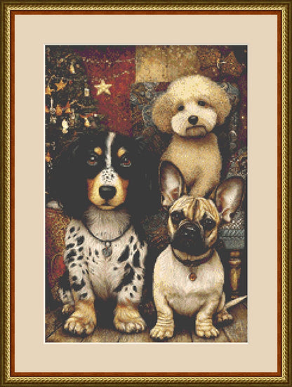3 Dogs at Christmas (Small) counted cross stitch pattern by Bryna T Art & Design (Digital Format)