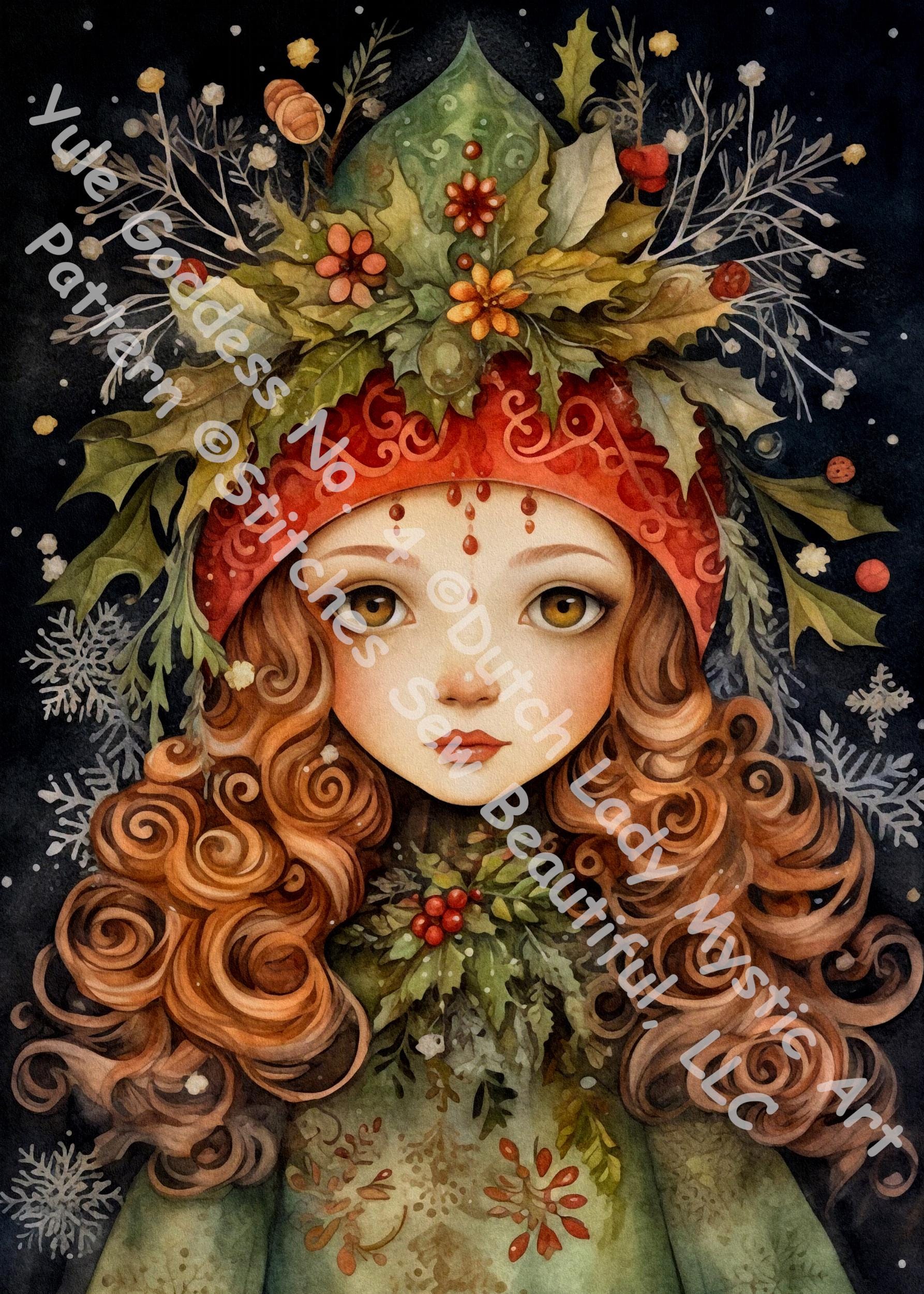 Yule Goddess No. 4 (Small) counted cross stitch pattern by Dutch Lady Mystic Art (Digital Format)