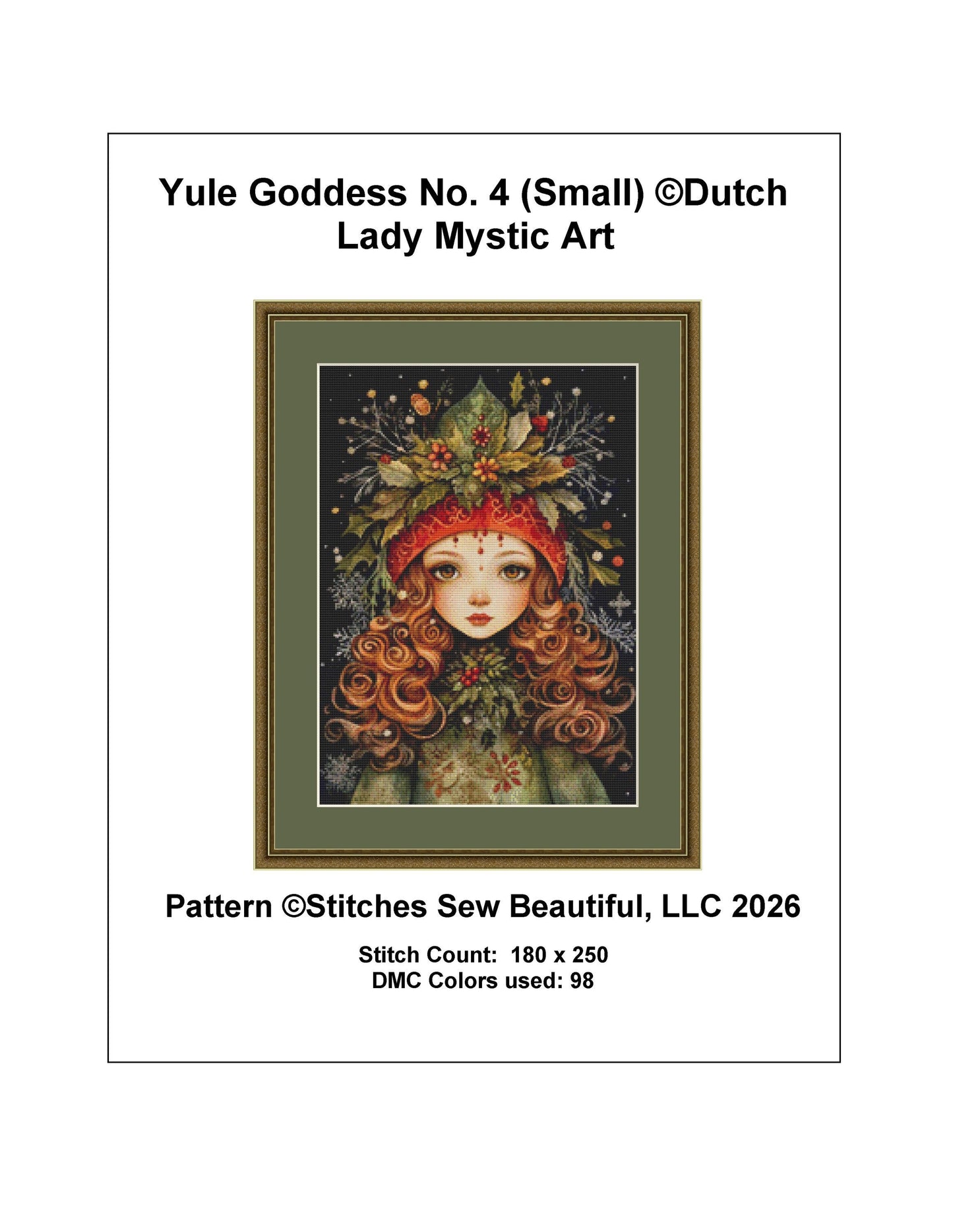 Yule Goddess No. 4 (Small) counted cross stitch pattern by Dutch Lady Mystic Art (Digital Format)