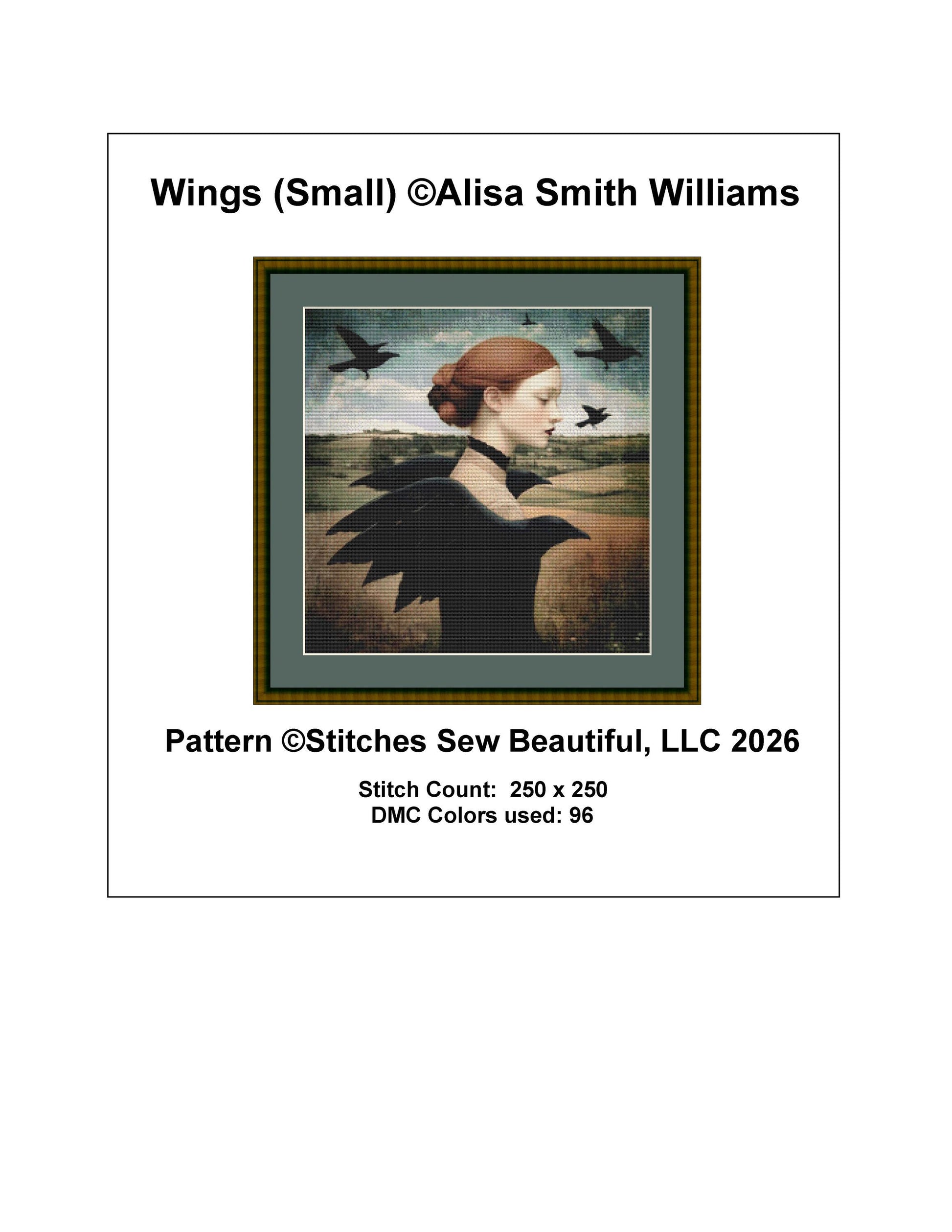 Wings (Small) counted cross stitch pattern by Alisa Smith Williams (Digital Format)